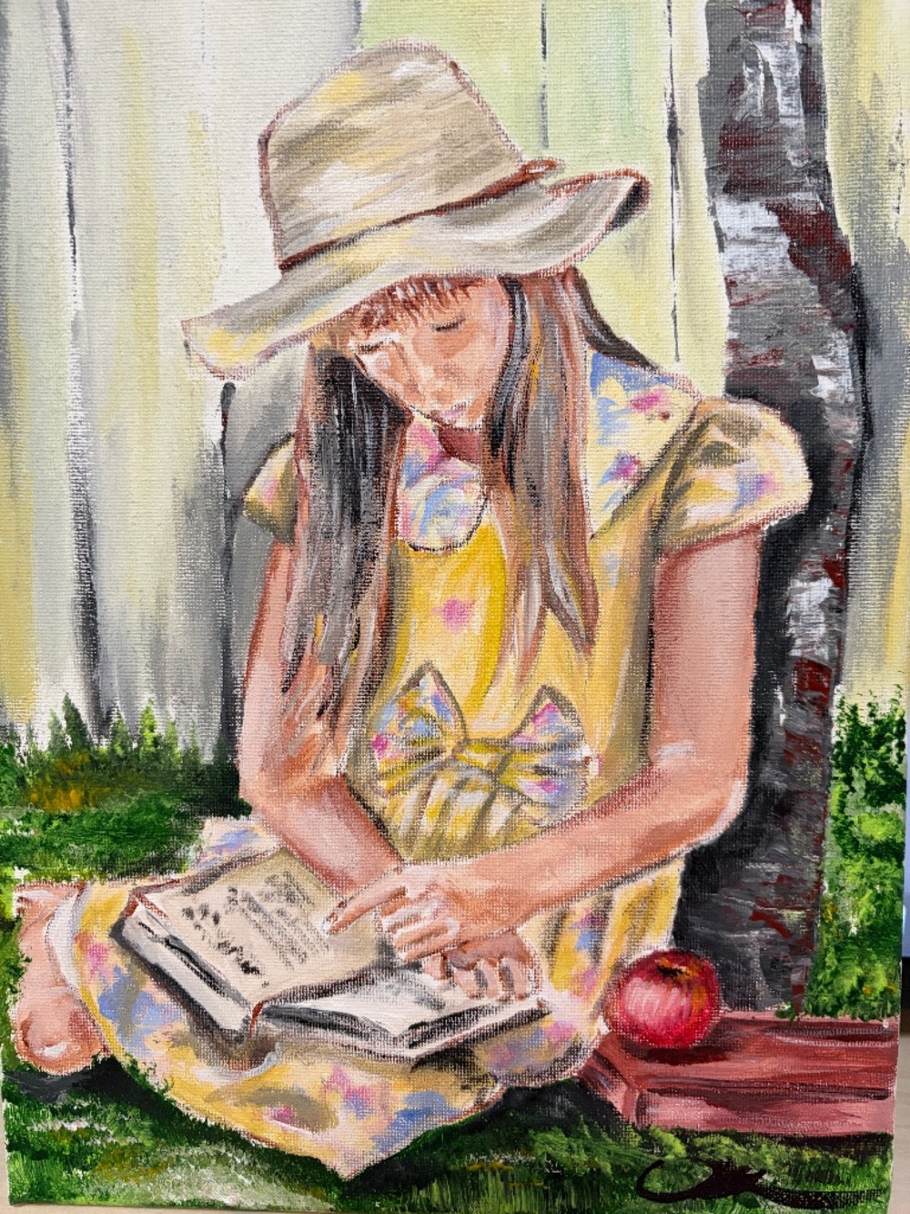 NWOT! Original Mini Acrylic Painting / Art - 9x12 on Canvas -Girl Reading